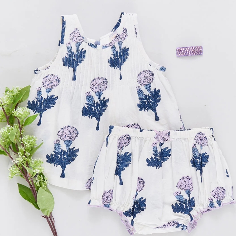 Pink Chicken White Floral Tank & Bloomer Set in Navy and Lavender